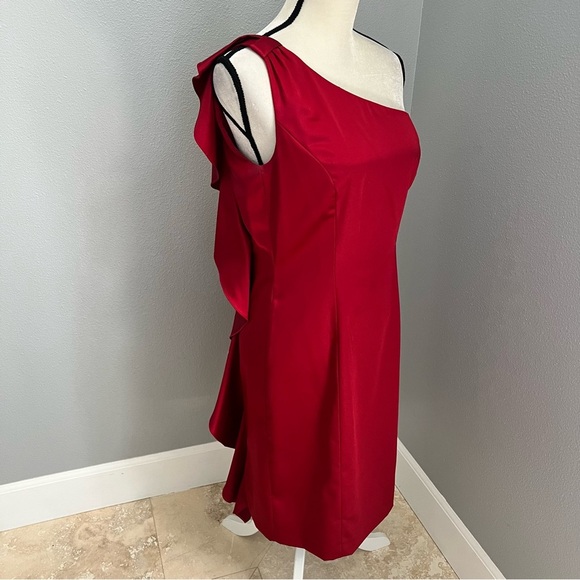 ANTONIO MELANI Red Asymmetrical One-Shoulder Cocktail Dress - Picture 4 of 12
